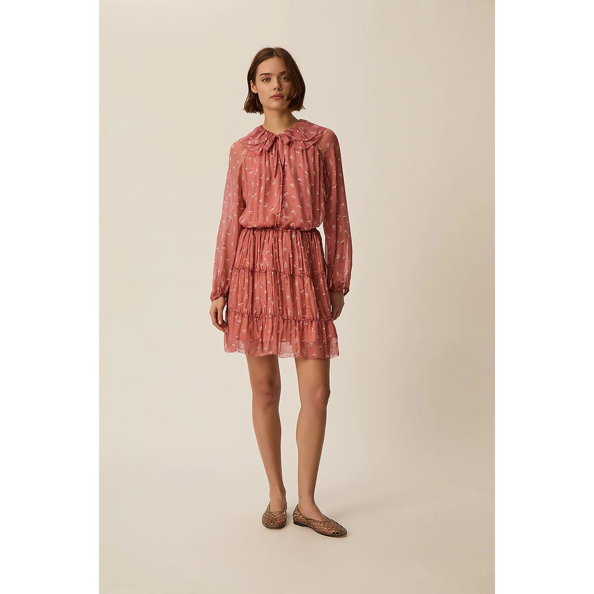 Robe courte à volants imprimé floral, VELMA rose blush, DES PETITS HAUTS