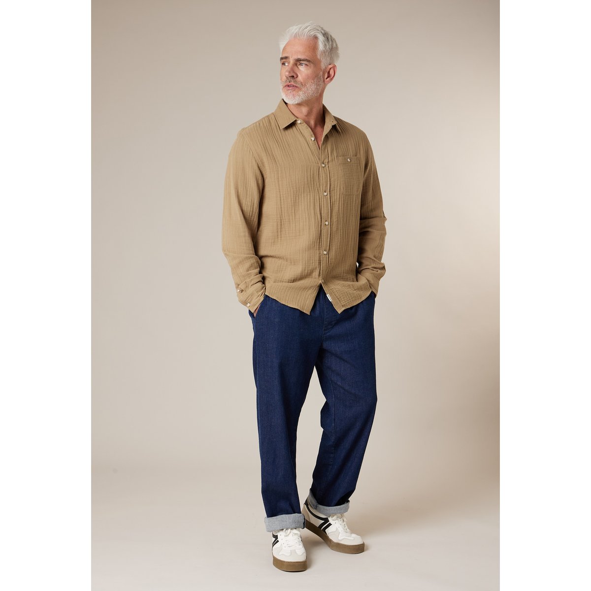 Chemise homme manches longues en gaze de coton DORUS dune, DEELUXE