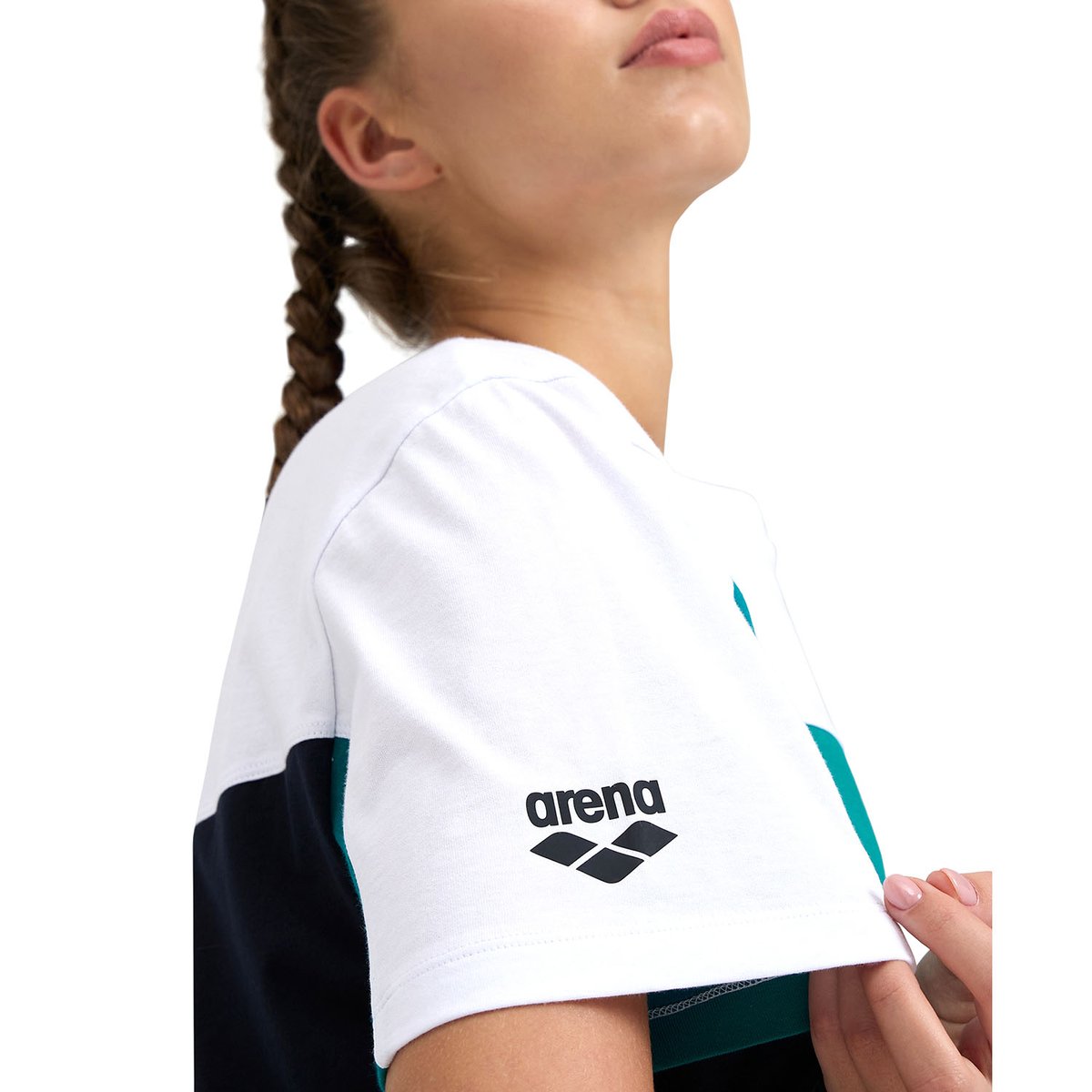 T-shirt unisexe en coton Colour Block white-green lake-kikko pro navy, ARENA
