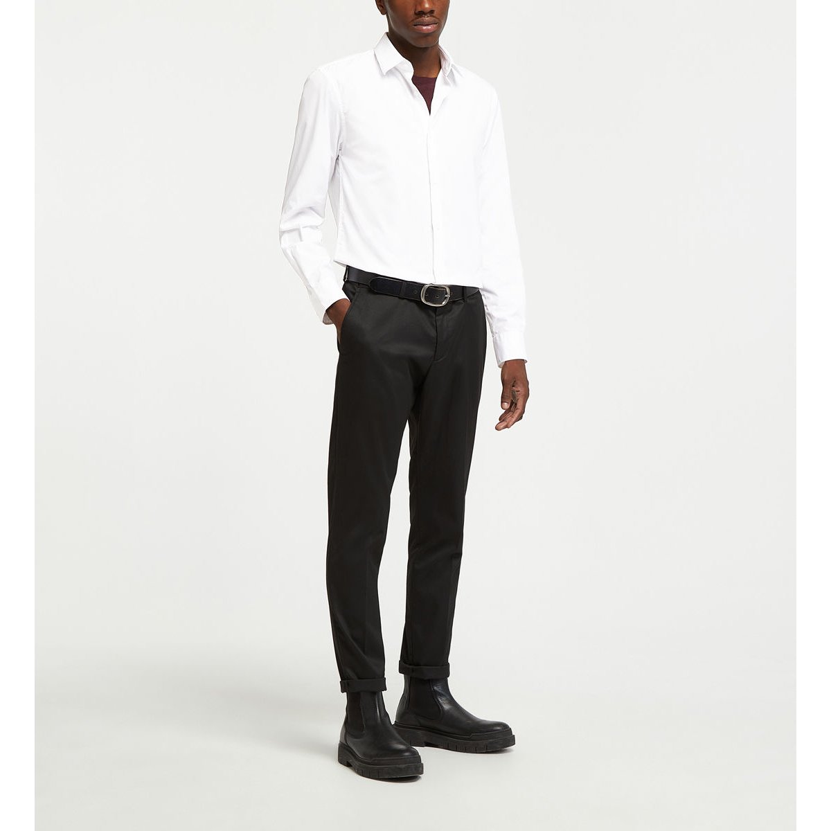 Chemise ajustée mstretch en coton bio mélangé blanc, GALERIES LAFAYETTE