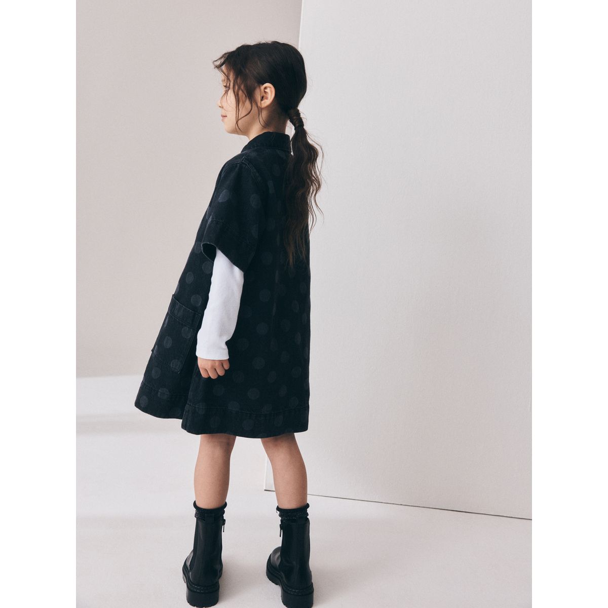Robe droite en denim à pois noir, NEXT