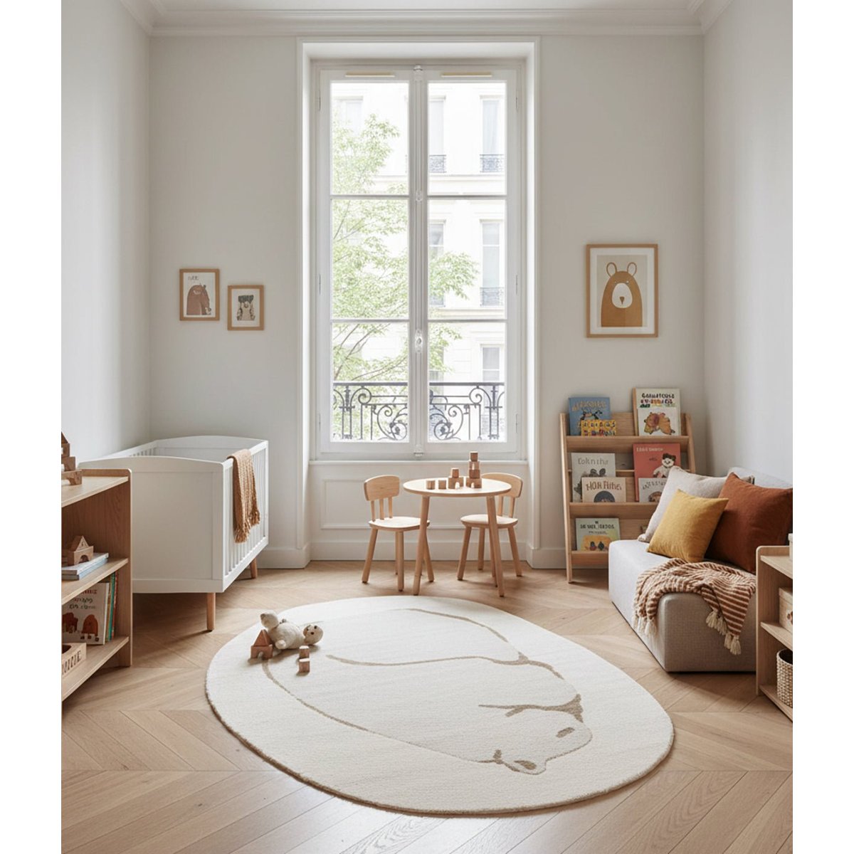 Tapis enfant avec effet relief ORSO beige sable, AFK LIVING