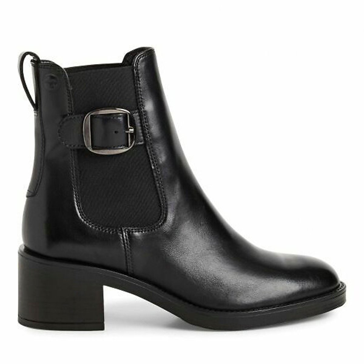 Bottines à talon en cuir noir, TAMARIS
