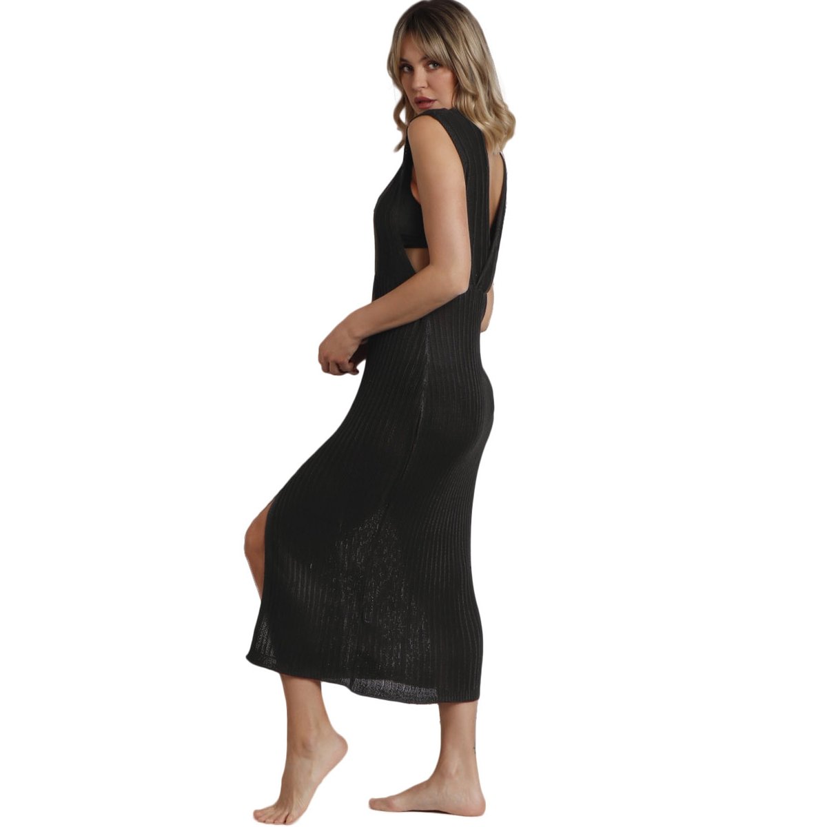Robe longue de plage fendue Cool noir, ADMAS