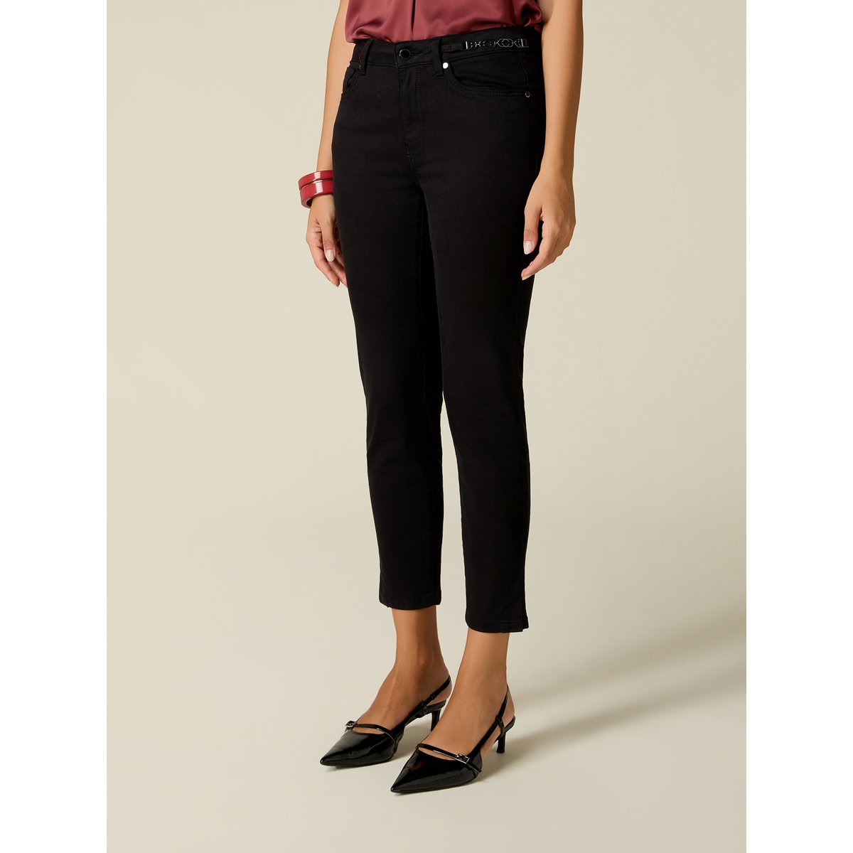 Pantalon skinny avec chaîne métallique noir, OLTRE