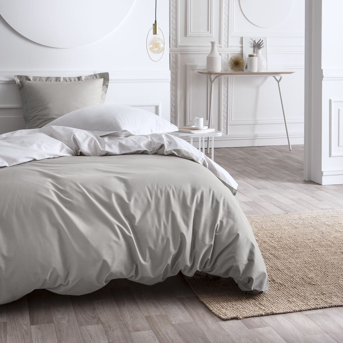 Parure de lit 2 personnes bicolore coton PRESTIGE blanc, TODAY