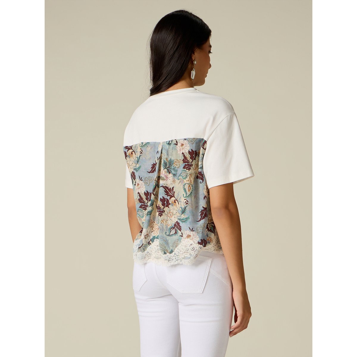 T-shirt avec empiècement au dos blanc, OLTRE