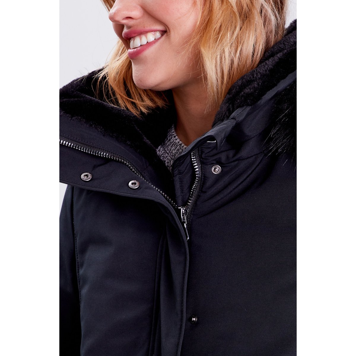 Parka à capuche noir, CACHE CACHE