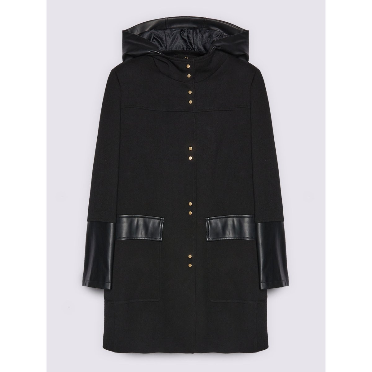 Manteau avec détails en tissu brillant noir, FIORELLA RUBINO