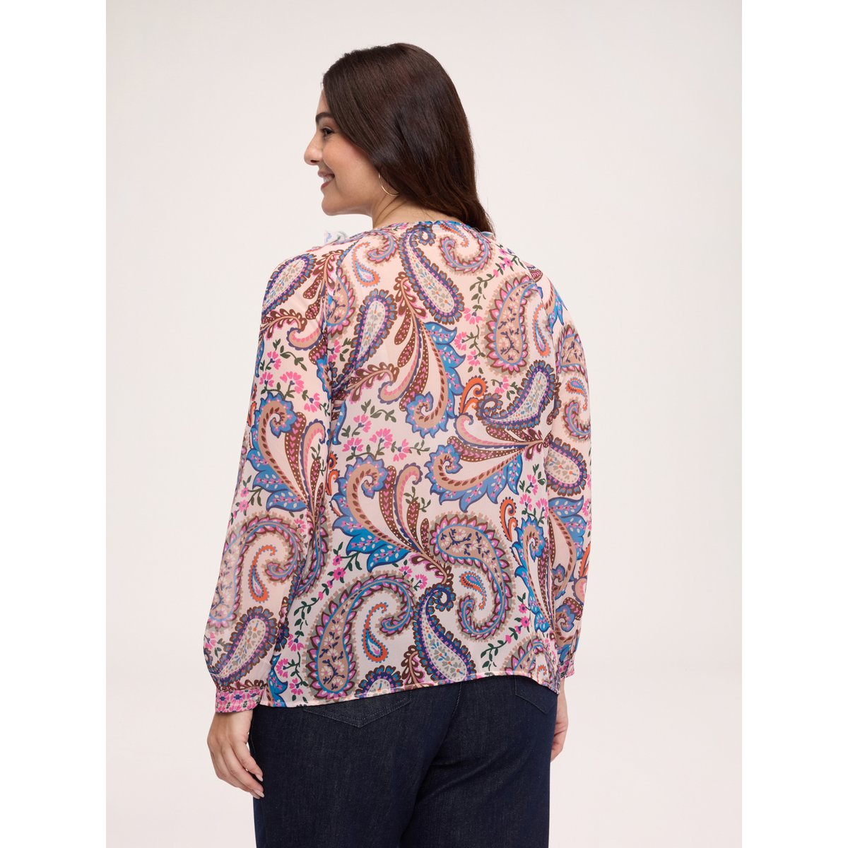 Blouse avec imprimé et volant beige, FIORELLA RUBINO