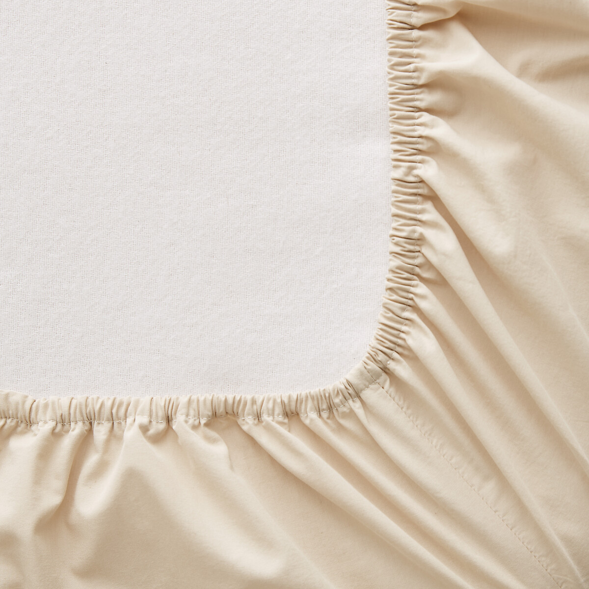 Sabbal Washed Cotton Percale 300 Thread Count Fitted Sheet, Depth 30cm beige, AM.PM