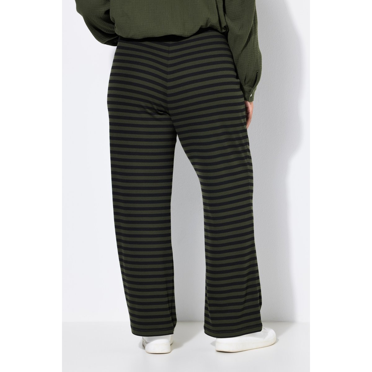 Pantalon large en jersey côtelé à rayures olive foncé, STUDIO UNTOLD