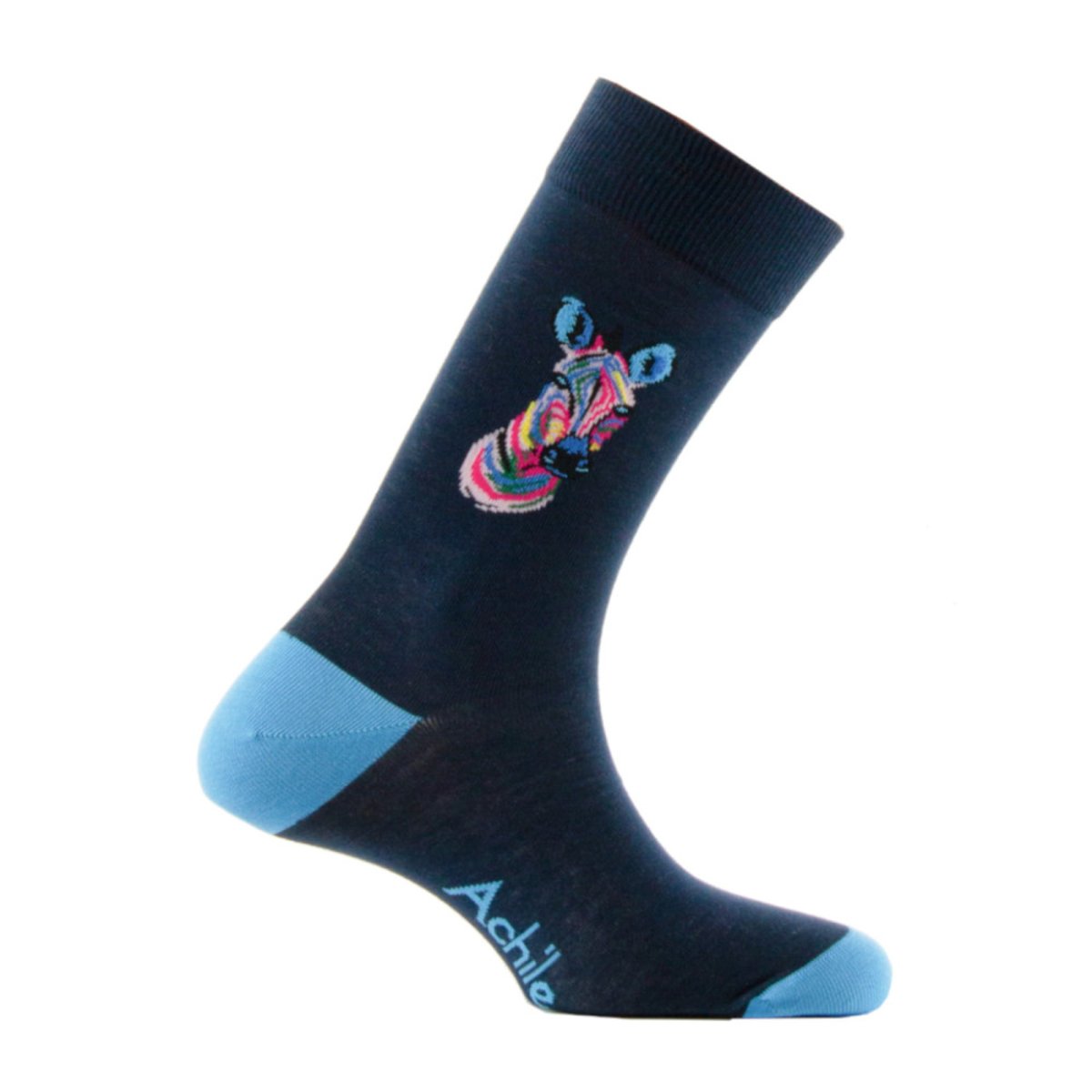 Mi-chaussettes Homme Achile zèbre Coton majoritaire marine, ACHILE