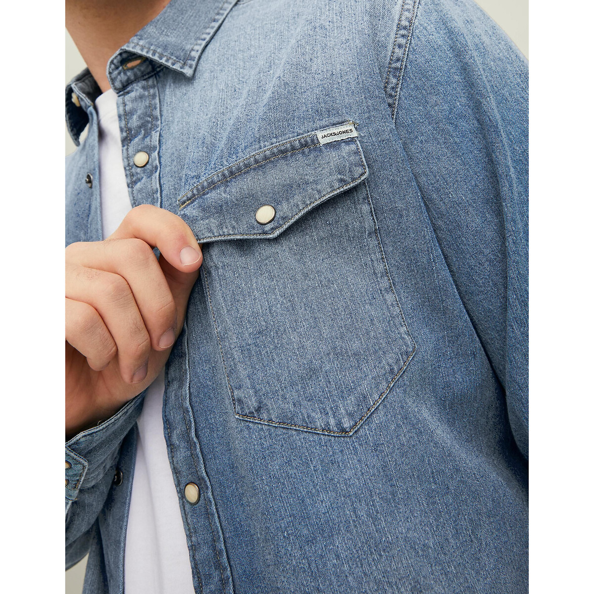 Camisa em ganga, slim azul-médio, JACK & JONES