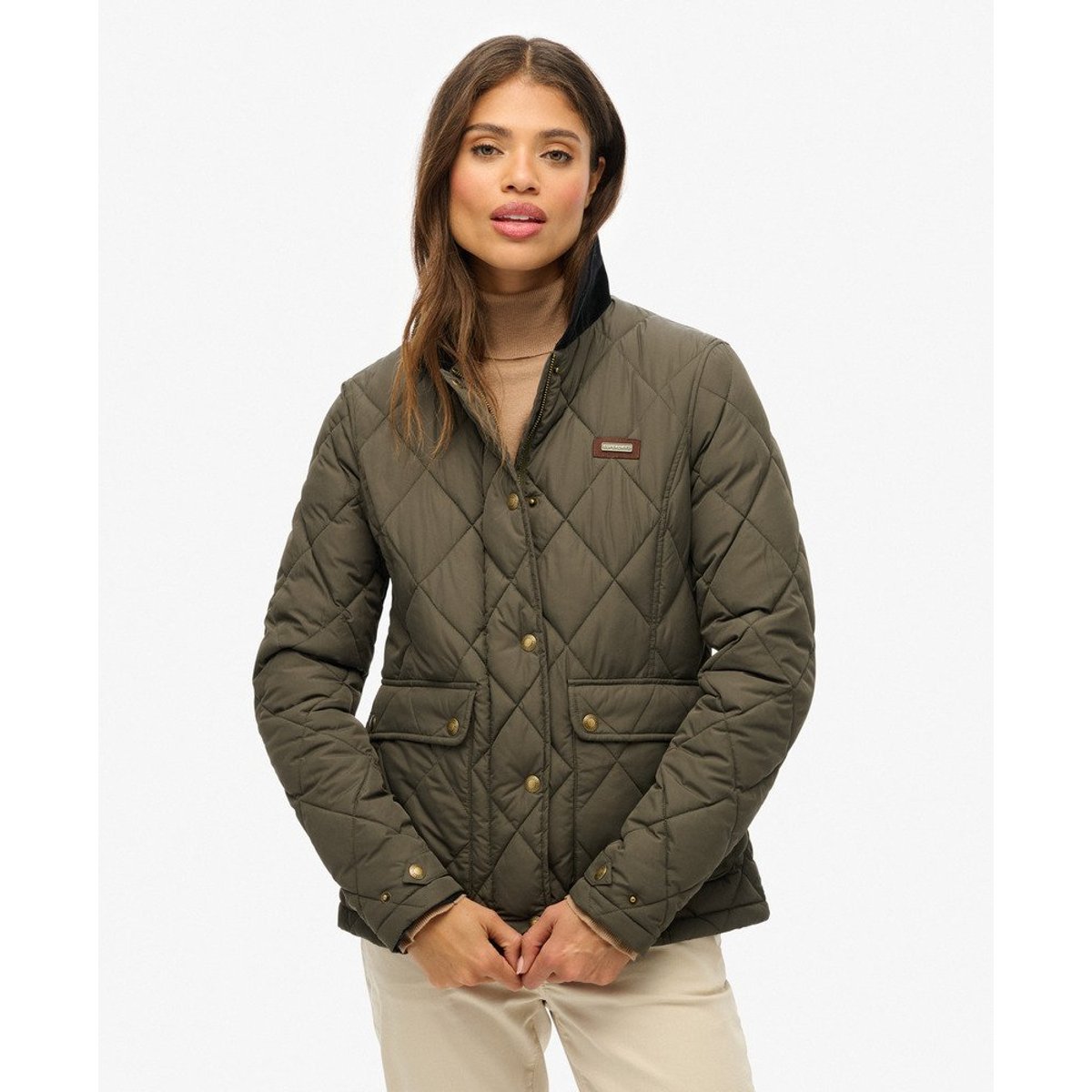 Veste Doublée à Bordure en Velours Côtelé kaki militaire, SUPERDRY