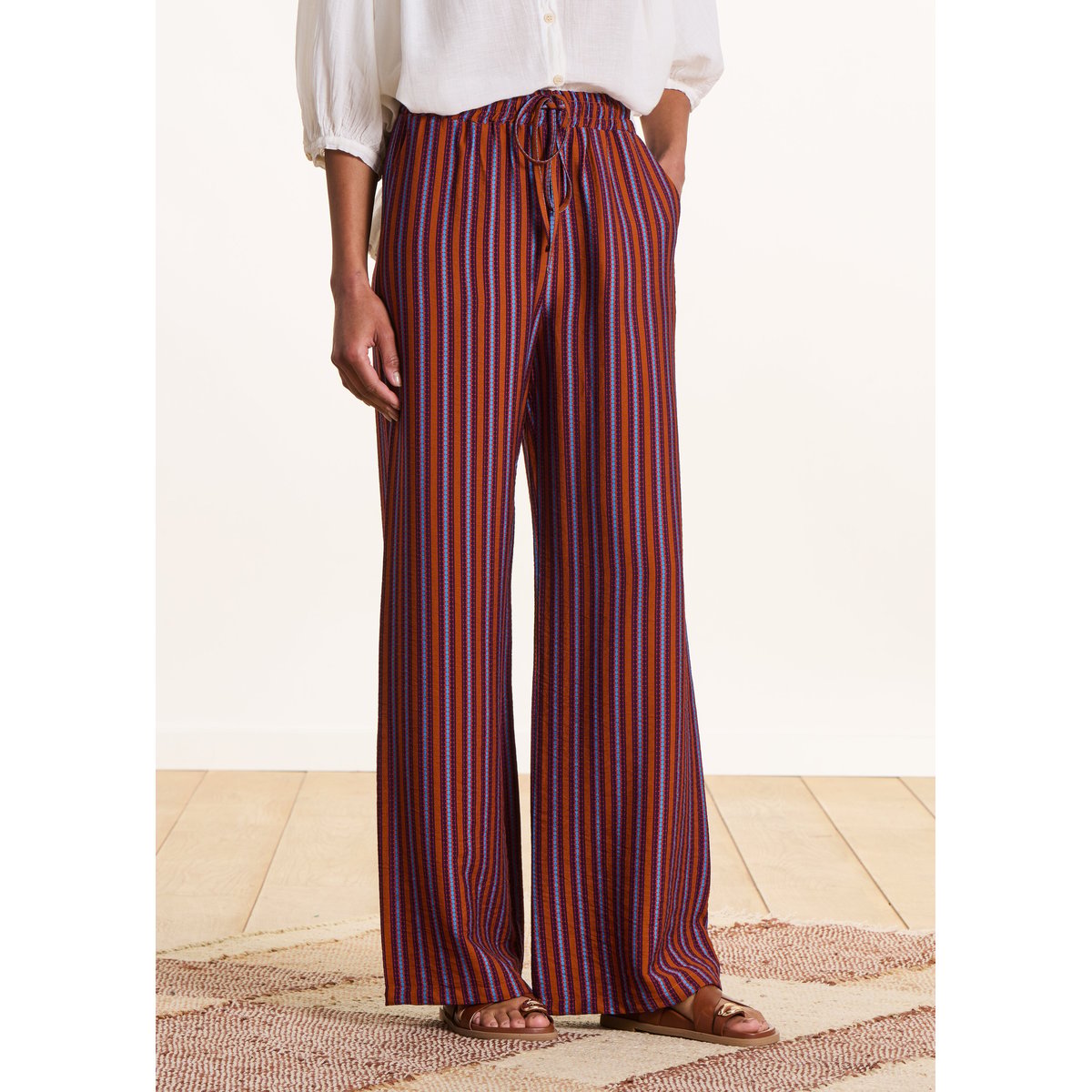 Pantalon large rayé figue/tandoori, LA FEE MARABOUTEE