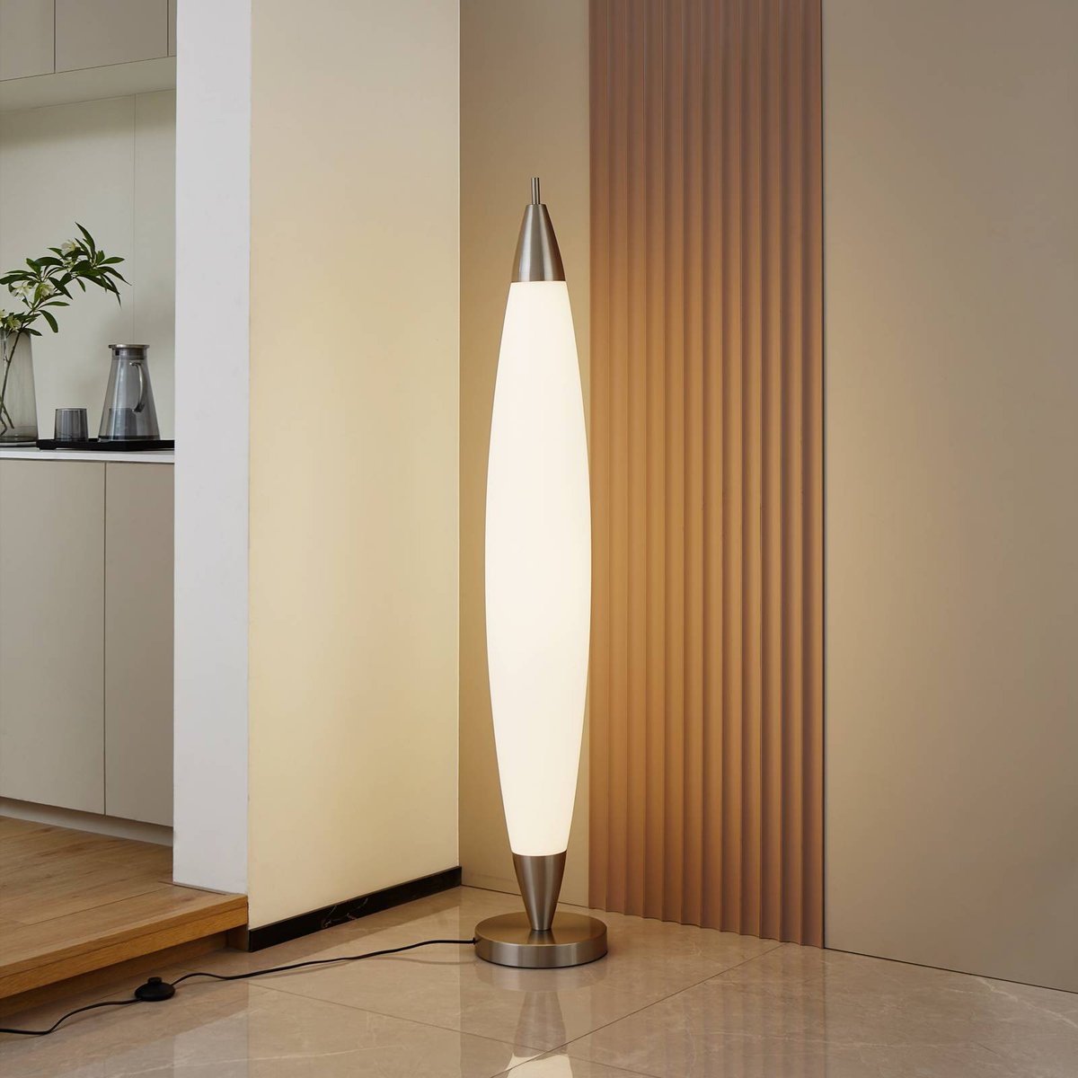 Lampadaire  moderneLED, Tarell blanc, nickel brossé, LUCANDE
