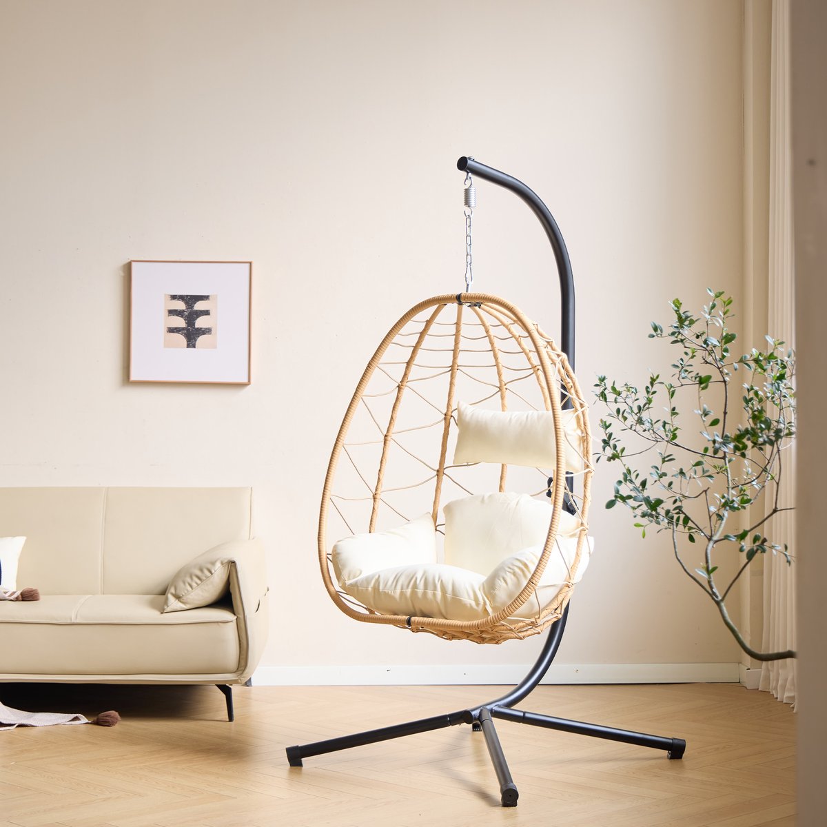 Fauteuil suspendu, rotin et métal, VENICE marron, NORDLYS