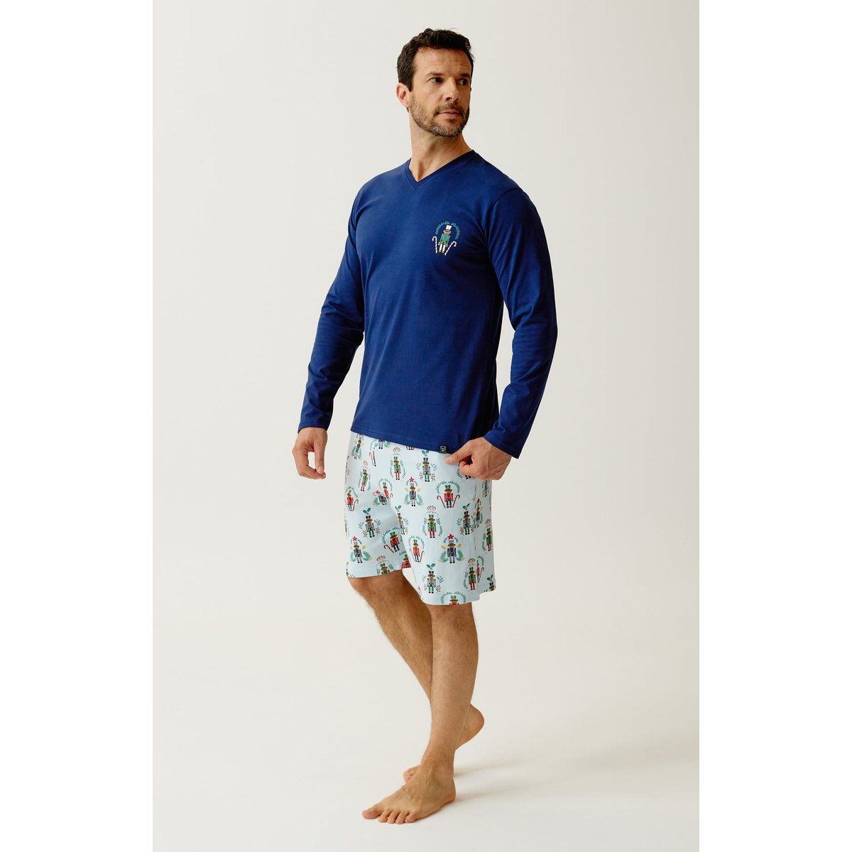 Pyjashort manches longues en jersey de coton imprimé Casse-noisette glace, ARTHUR