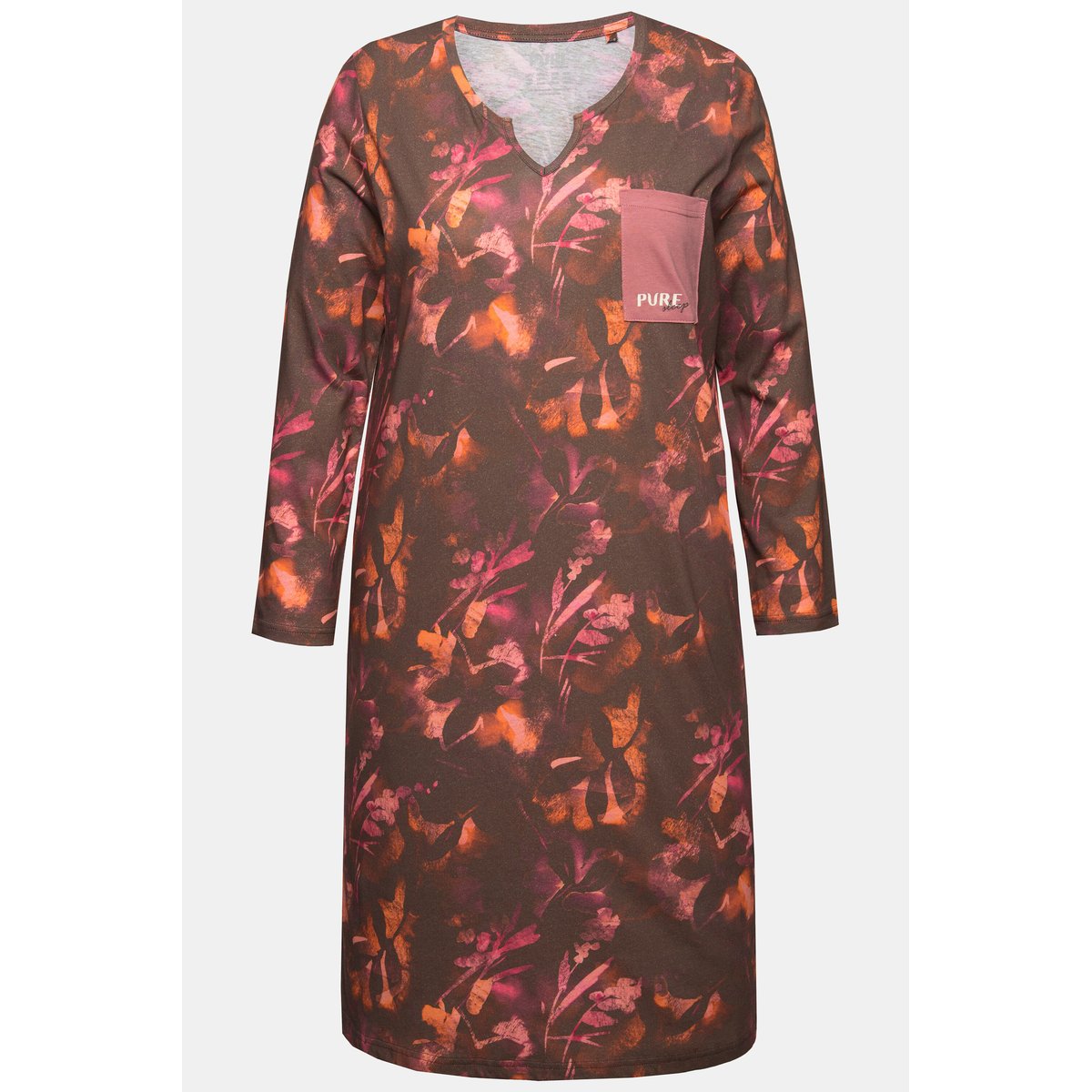 Chemise de nuit à col tunisien et manches taupe foncé, ULLA POPKEN