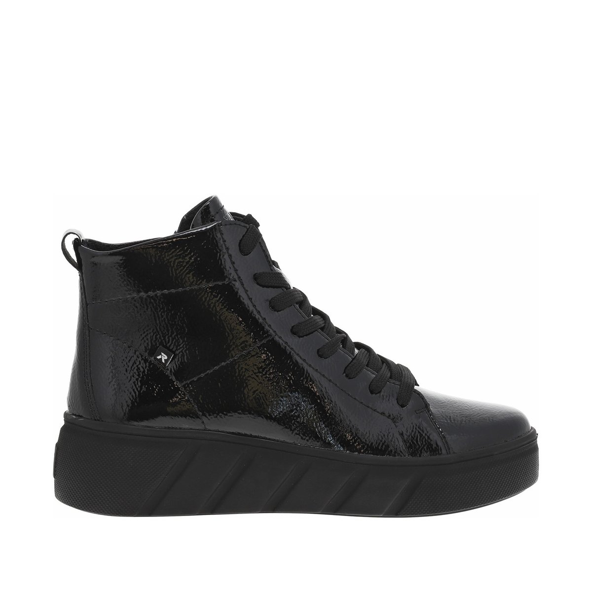 Bottines cuir talon plat noir vernis, RIEKER
