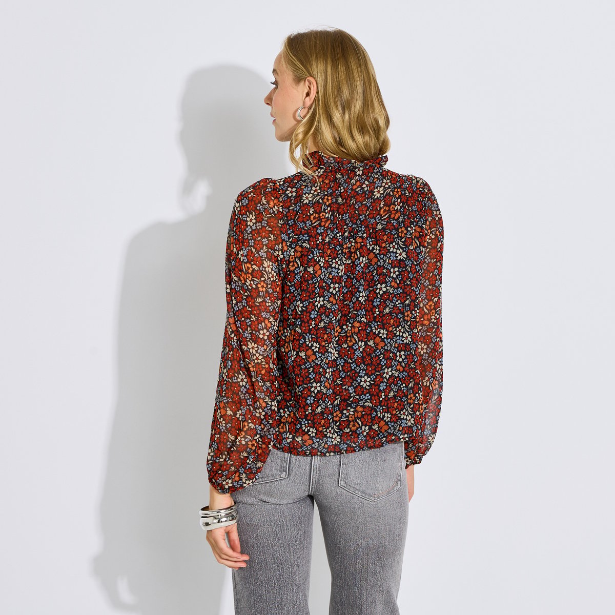 Blouse fluide col V imprimé fleuri noir, GRAIN DE MALICE