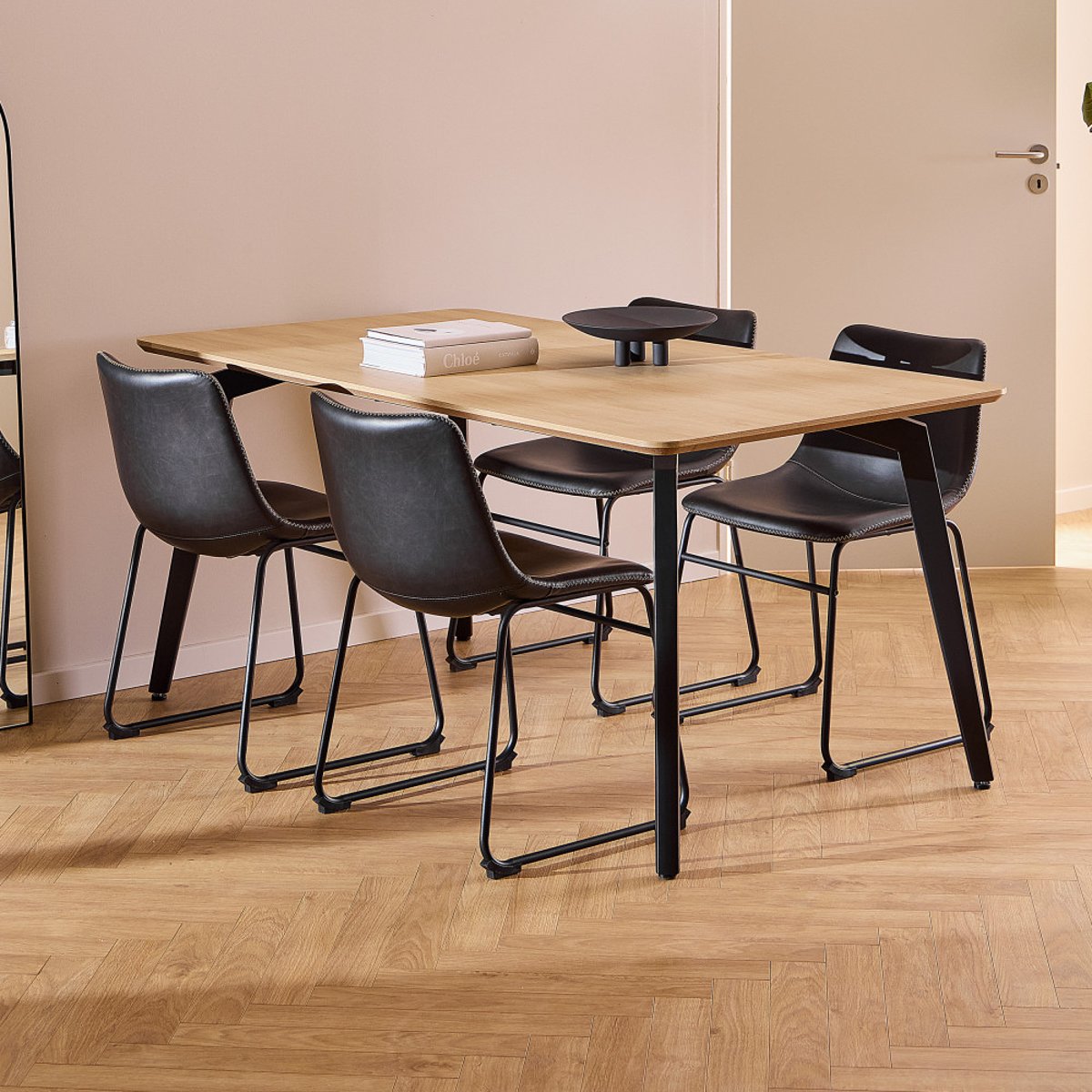 Table à manger 4 personnes en bois et métal- LUNKA bois clair, DRAWER