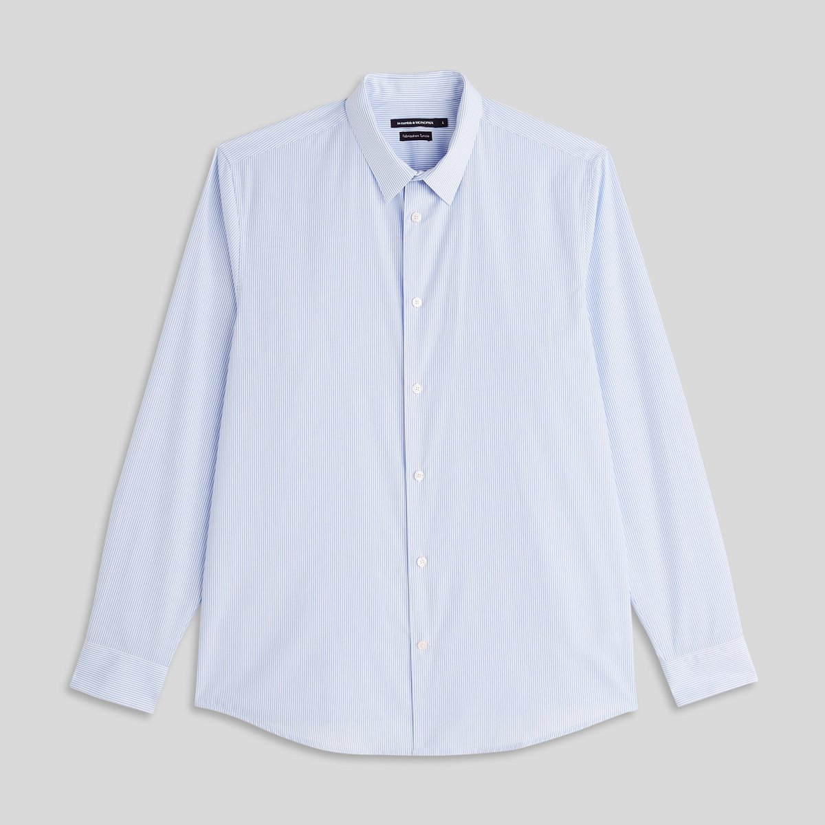 Chemise Rayée En Coton Bio blanc/ciel, MONOPRIX
