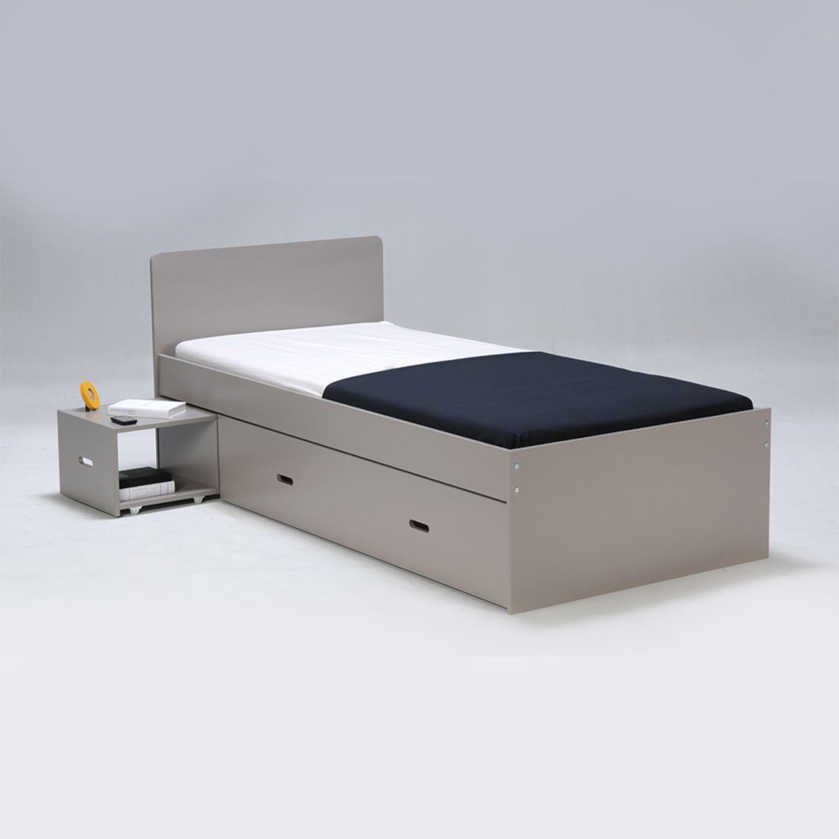 Lit tiroir enfant bois avec chevet gris, TERRE DE NUIT