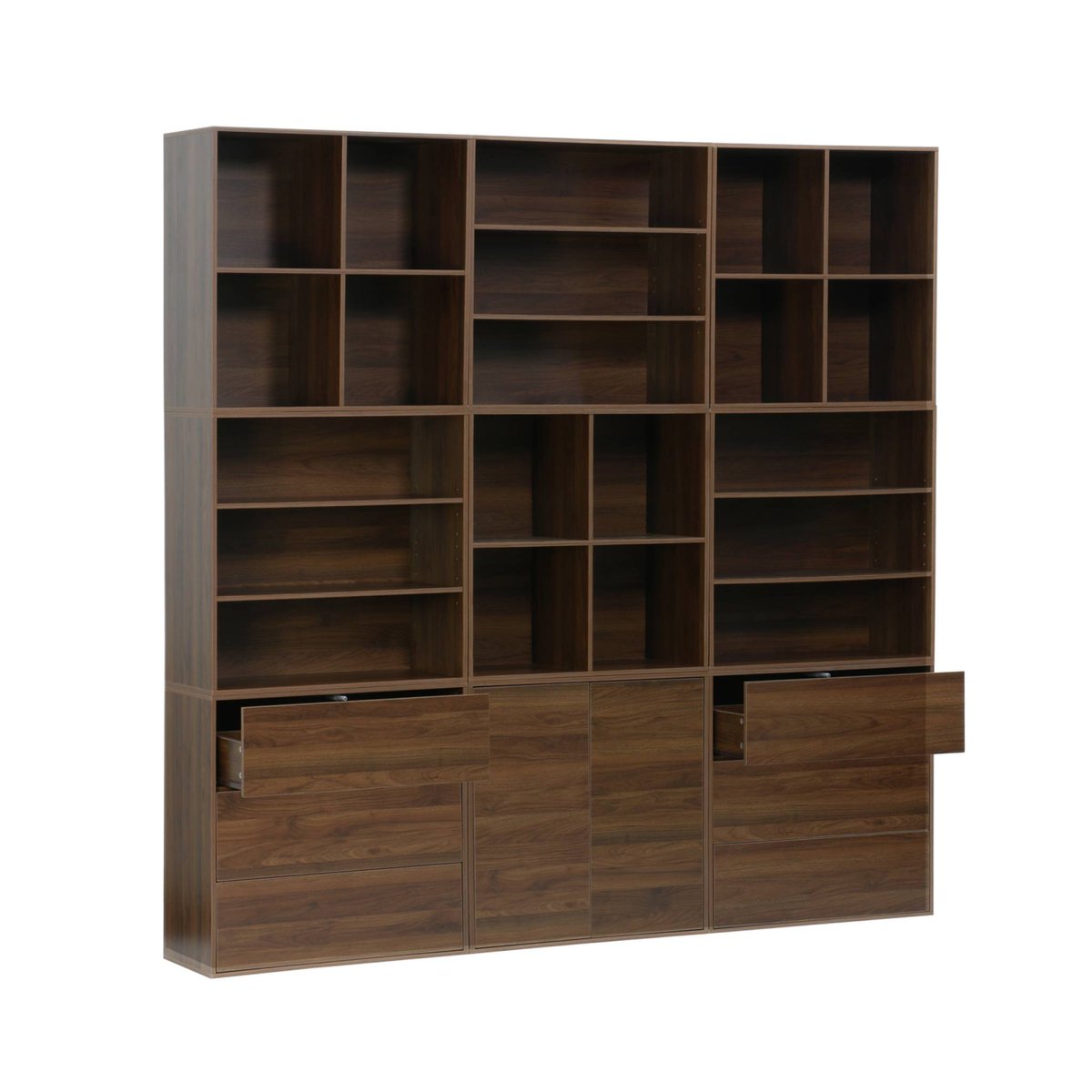 Kit étagère, bibliothèque modulable décor bois 9 éléments KOMPO noyer, SWEEEK
