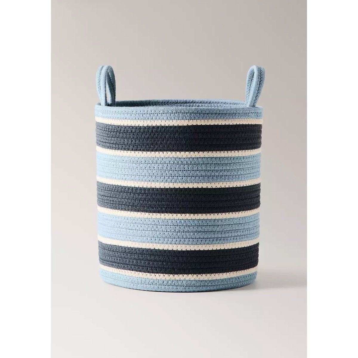 Panier en coton poignées rayées bleu, MANGO HOME