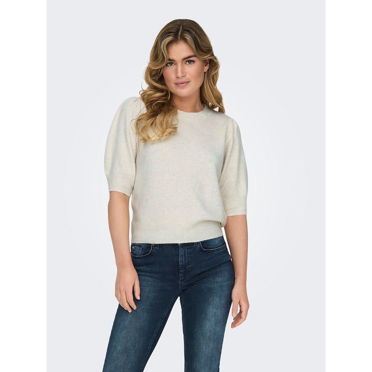 Pull manches courtes, col rond ecru, ONLY