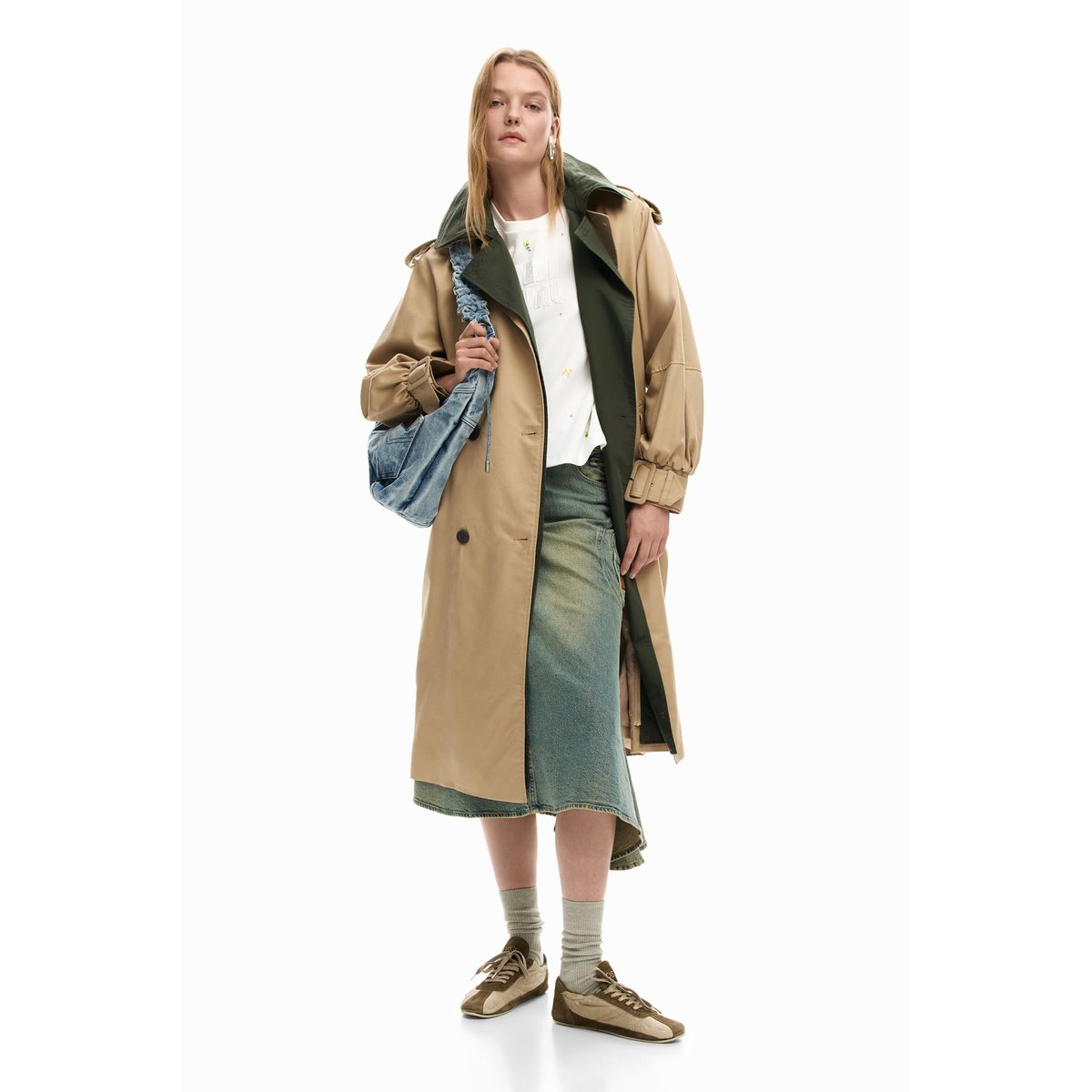 Trench-coat bicolore amovible marron, DESIGUAL
