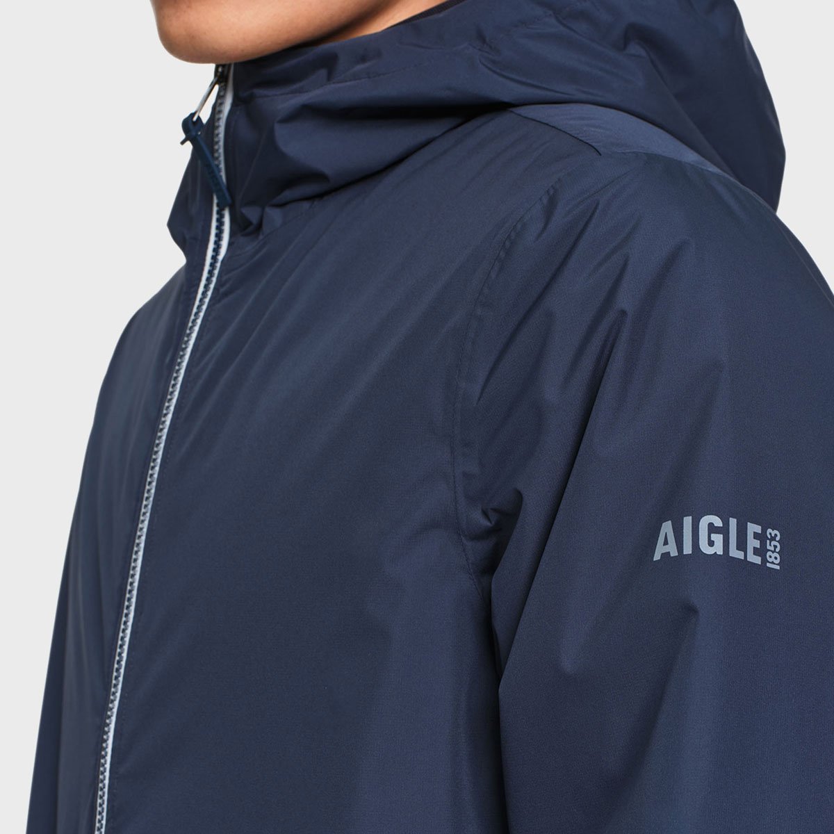 Veste imperméable matelassé capuche Rainpack Warm 70 bleu marine, AIGLE