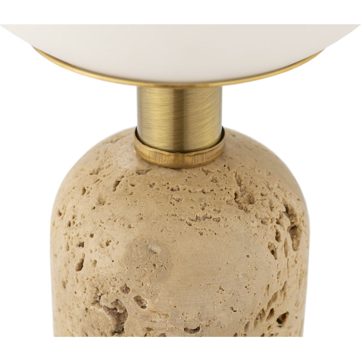 Lampe de table en marbre travertin et verre beige travertin doré et blanc opalin, RECOLLECTION
