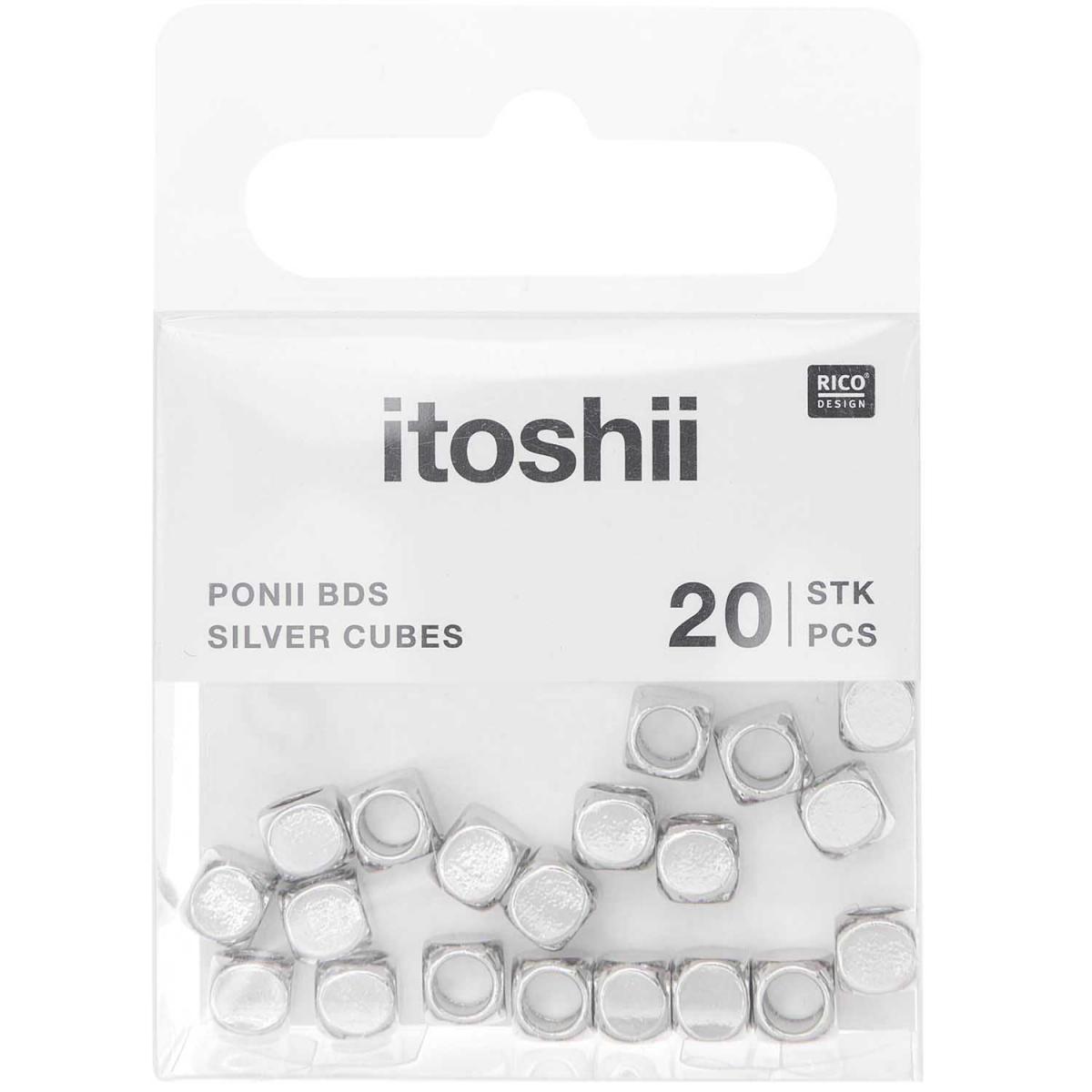 Itoshii pack de 20 perles Ponii cube couleur argent couleur unique, RICO DESIGN