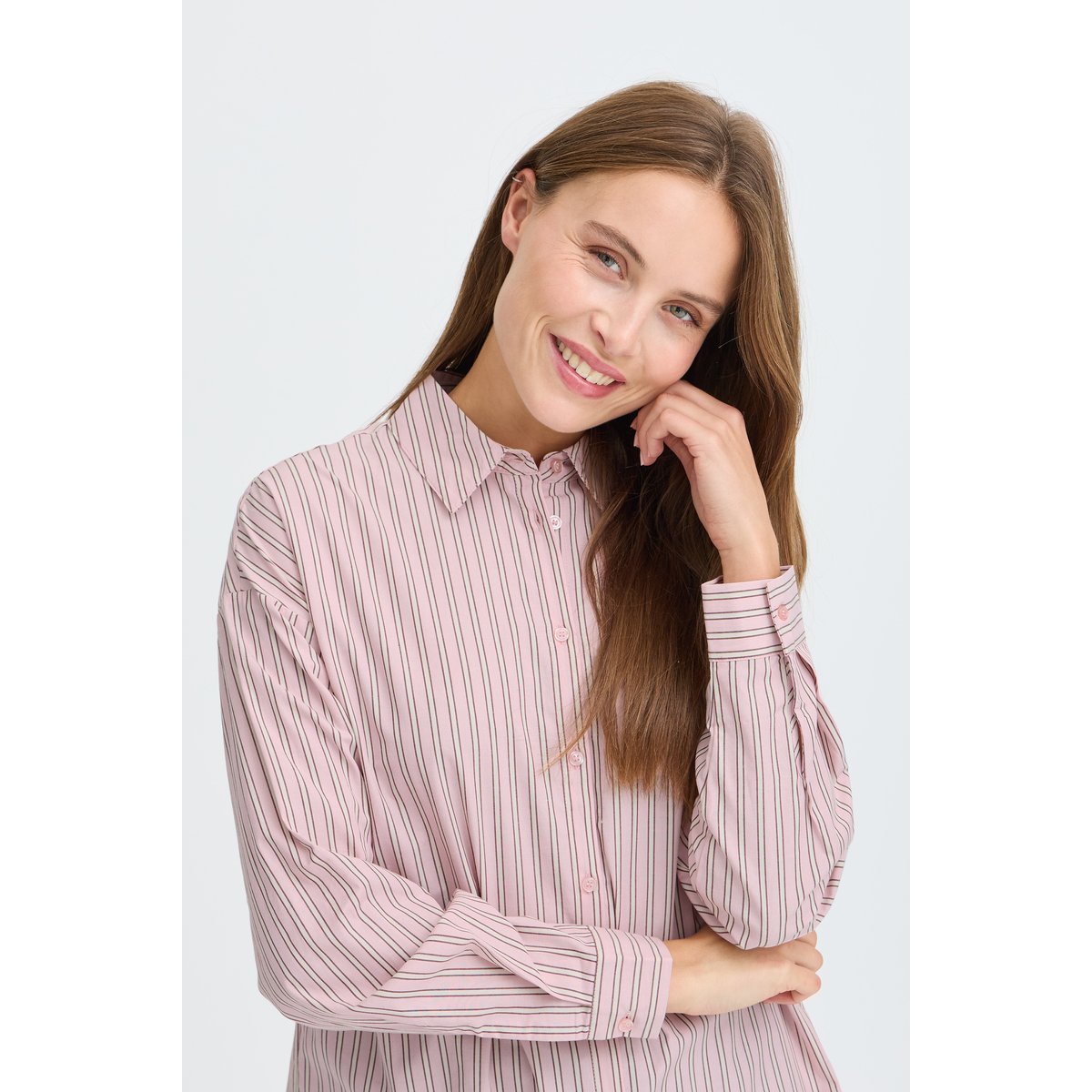 Chemise à manches longues, poignets boutonnés rose polignac stripe, B.YOUNG