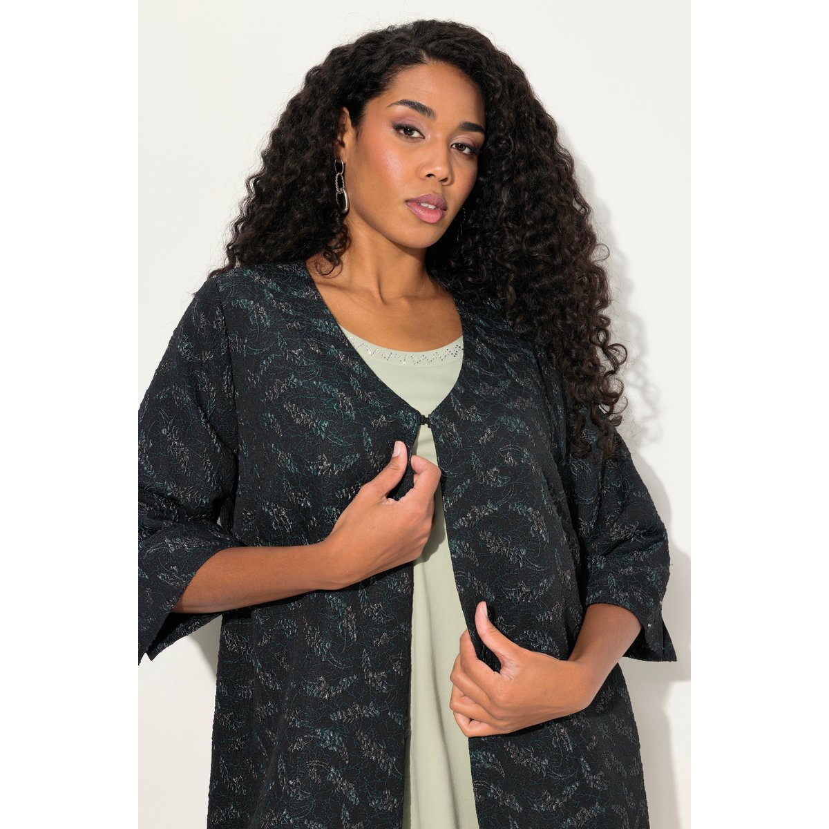 Veste en jersey, encolure en V noir, ULLA POPKEN