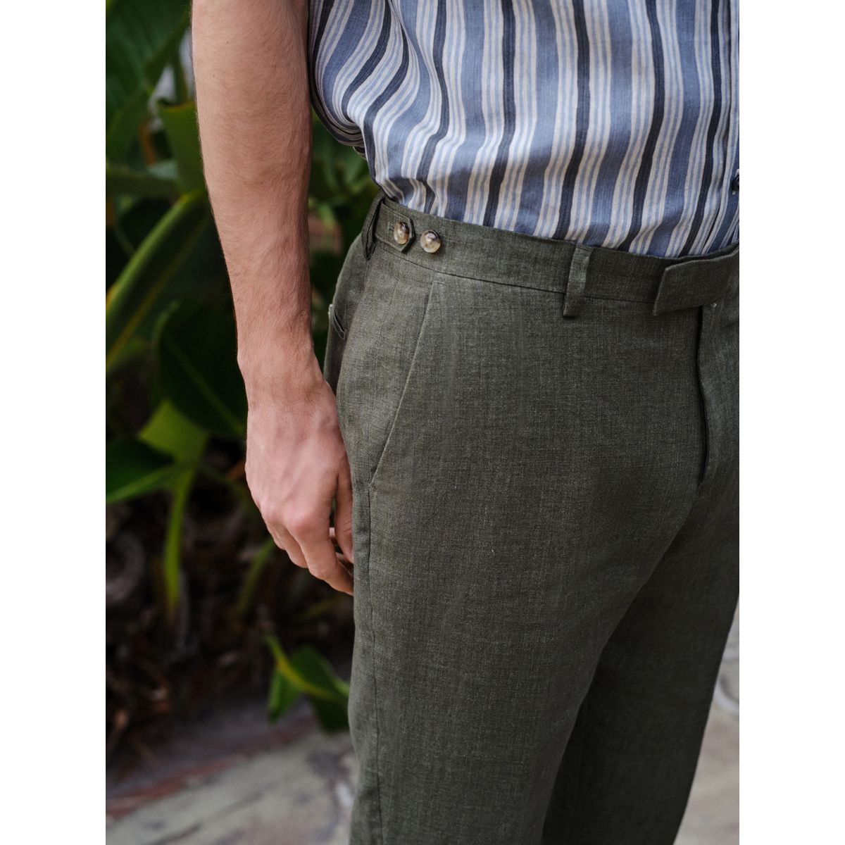 Pantalon de costume slim en lin italien signature vert, NEXT