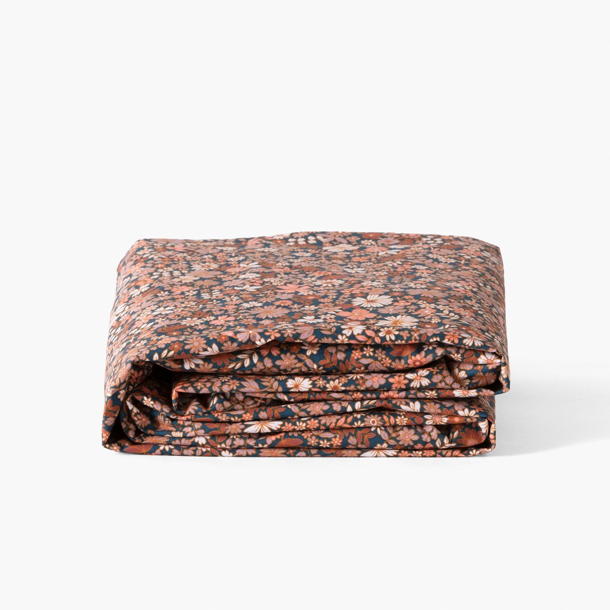 Drap housse Thym Vegetal NÉO bleu prusse floral, CARRE BLANC