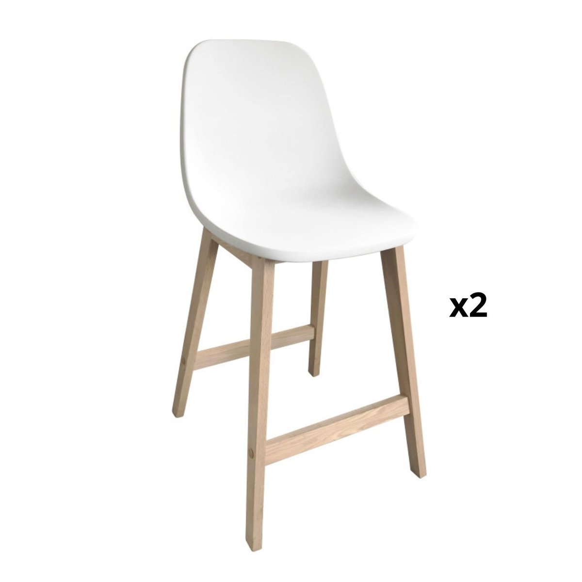 Lot de chaises d'ilot et bar en chêne avec assise plastique 65cm ELIOS | Lot de 2 blanc, MOB IN