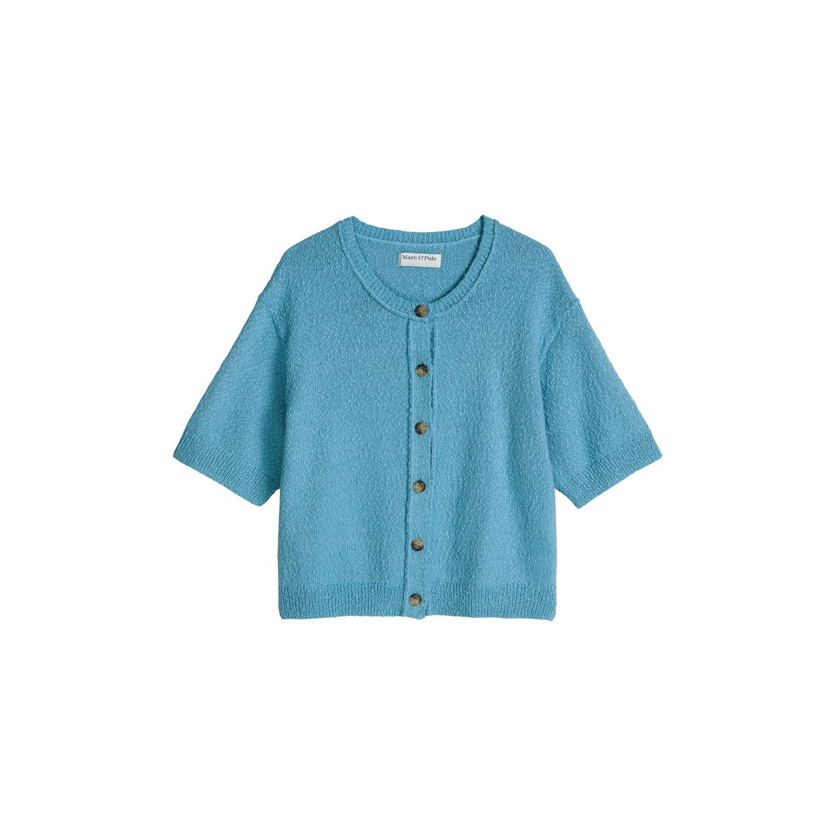 Cardigan manches courtes regular en fil Cotton Slub bleu clair, MARC O’POLO DENIM