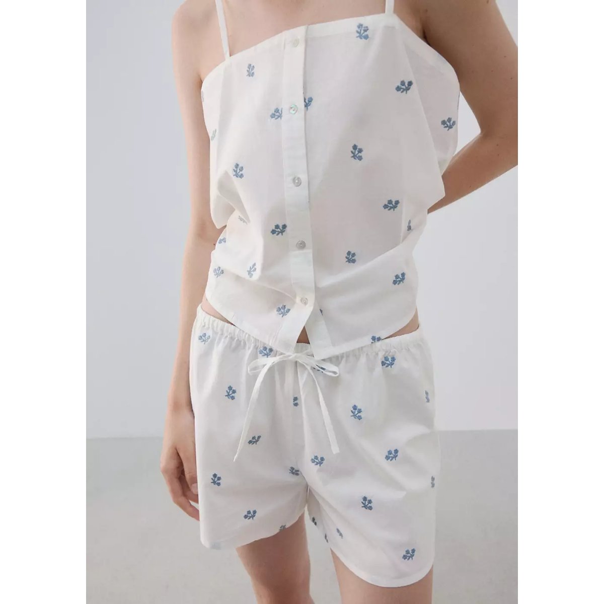 Pyjama complet 100 % coton à imprimé floral blanc, MANGO