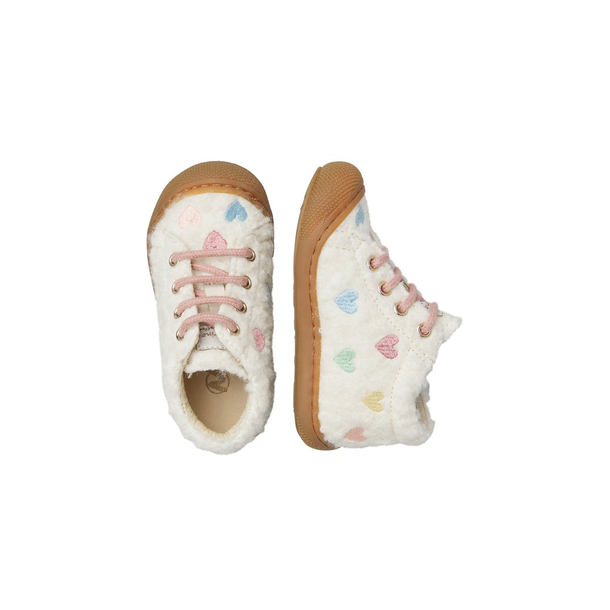 Chaussons premiers pas en laine COCOON EMBR.LOVE blanc-rose, NATURINO