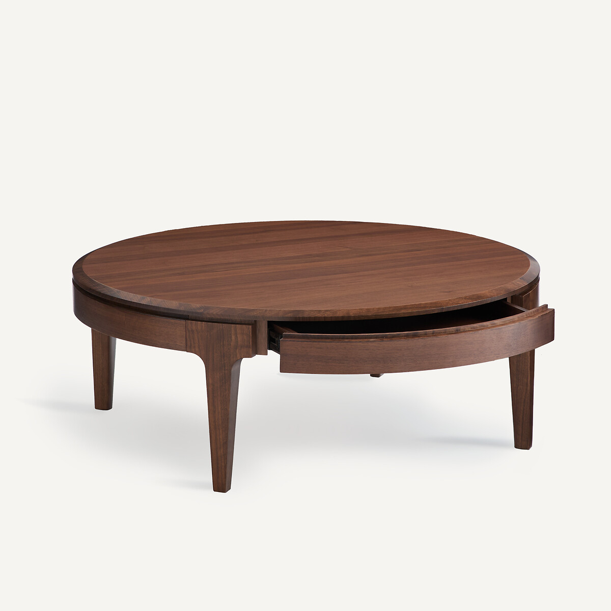Table basse ronde, en noyer massif et plaqué, 2 tiroirs, SANARA noyer, AM.PM