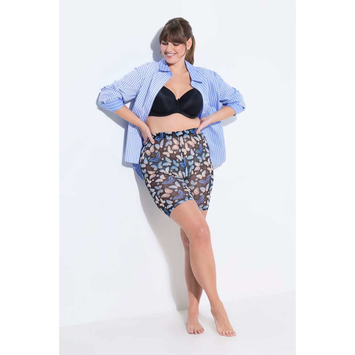 Panty en mesh. Motif papillons noir, ULLA POPKEN