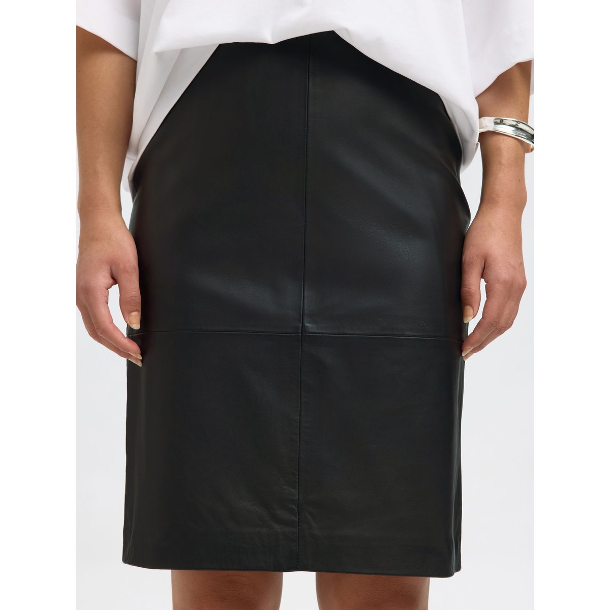 Jupe En Cuir Taille haute black, SELECTED