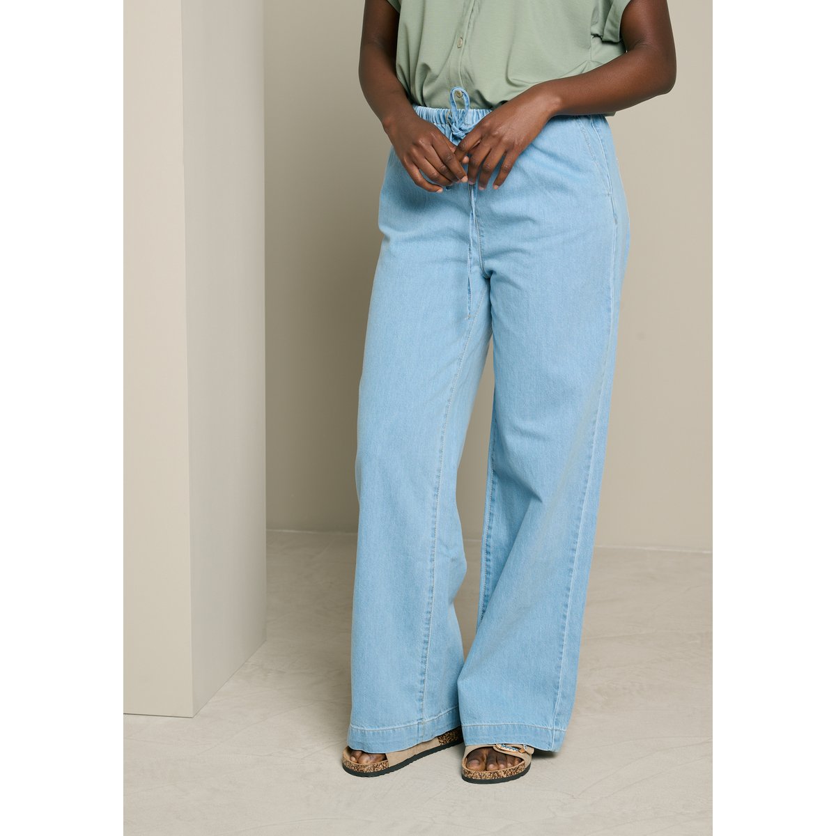 Pantalon large denim léger blue bleached, LOLALIZA