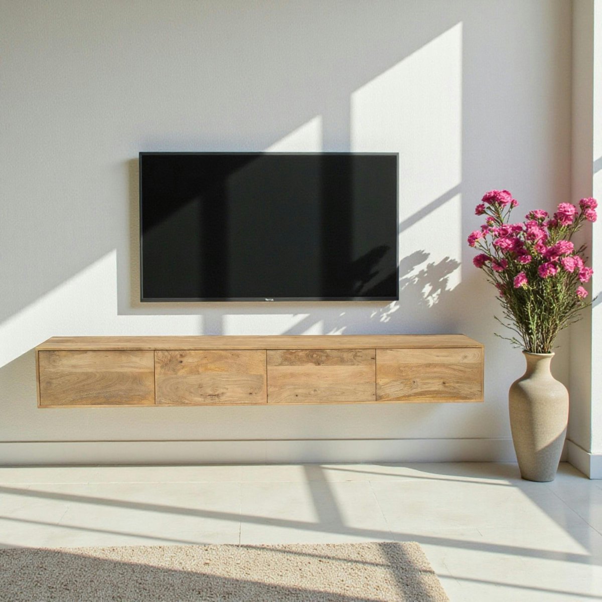 Meuble TV suspendu 4 portes, 200 cm JUNO bois clair, PIER IMPORT