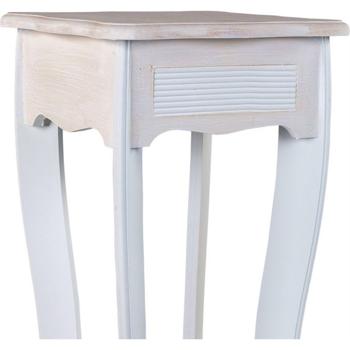 Sellette carrée en bois pour pot de fleurs blanc vieilli et bois naturel clair, RECOLLECTION